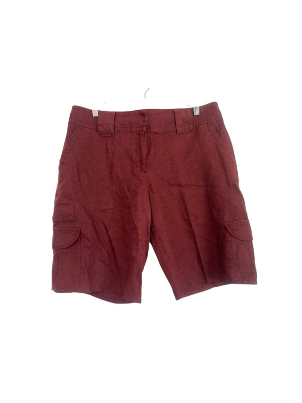 Cabi Linen Cargo Bermuda Shorts Womens 12 Burgundy Coastal Relaxed Fit Resortwea